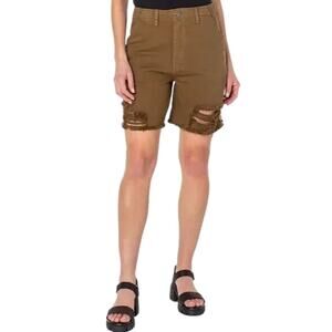 Earnest Sewn Distressed Shorts Mid Length High Rise Twill Denim Brown W 24 NWT